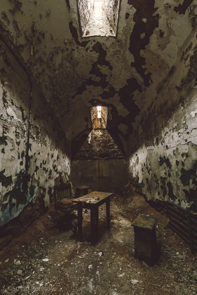 Inside an old cell in Eastern State Penitentiary
